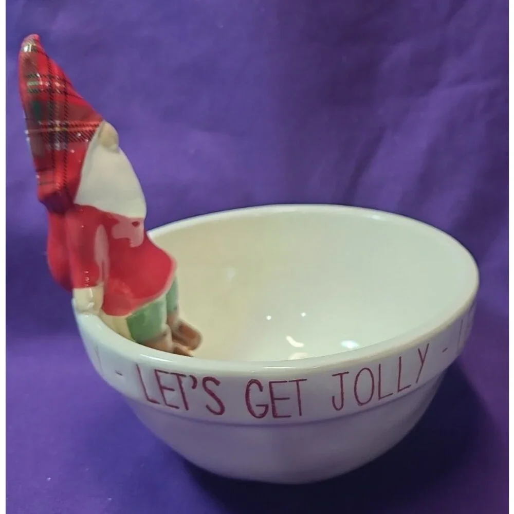 Mud Pie Ceramic Candy Dish 3D Holiday Gnome Sits On Edge 
